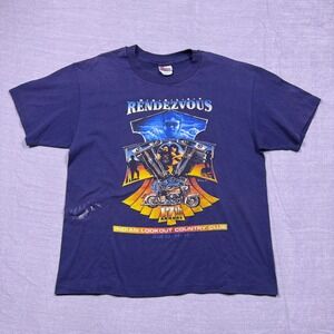 Vtg Hanes 50/50 L 17th Annual Lookout Country Club Harley Rendezvous T‎ Shirt